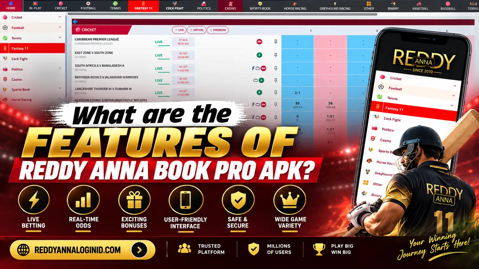 What are the features of Reddy Anna Book Pro Apk?